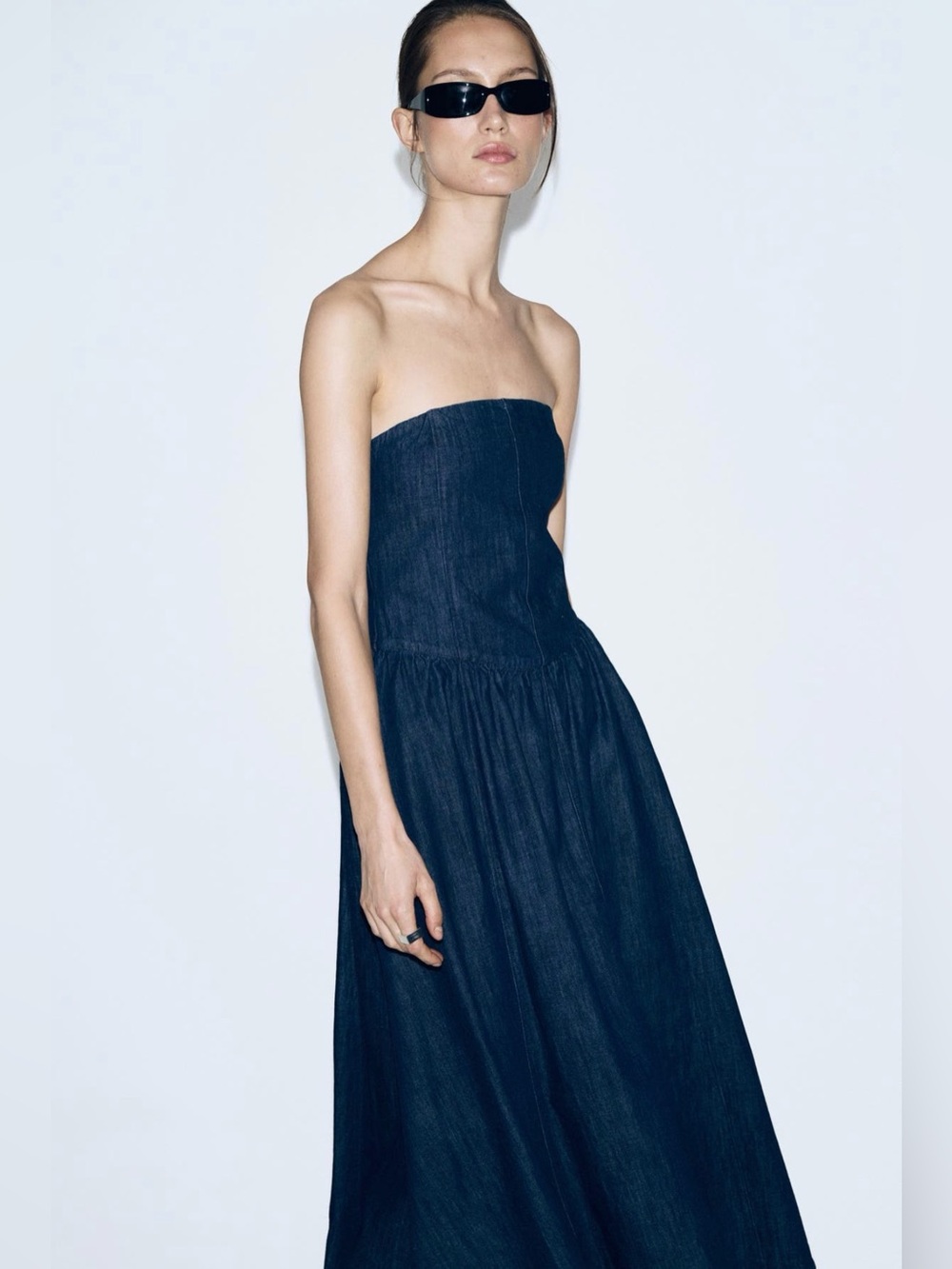 Mango Strapless Dark Blue Denim Maxi Dress